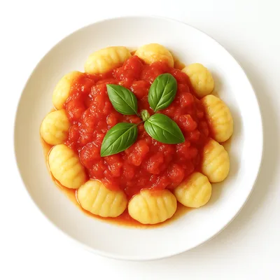 Un piatto di gnocchi al pomodoro con il basilico