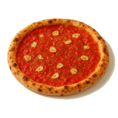 Una pizza marinara con pomodoro, aglio e origano