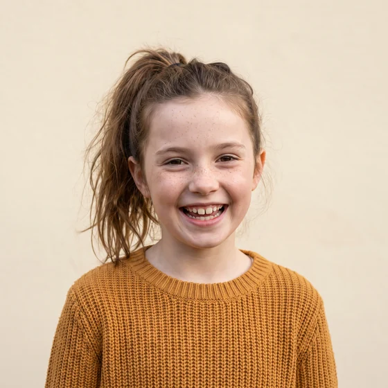 Una bambina sorride larga come per una foto