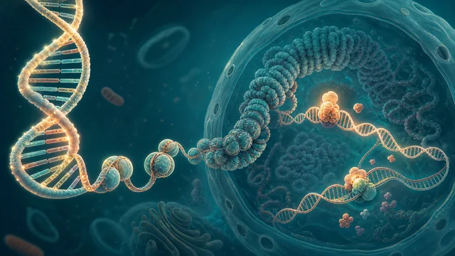 Dvoušroubovice DNA se stočí a složí do jádra