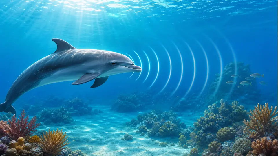Un delfino sott'acqua usa onde sonore per orientarsi
