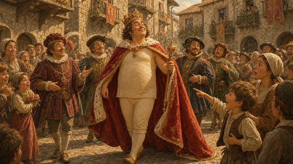 Un imperatore sfila tra i cortigiani mentre un bambino indica i suoi abiti inesistenti
