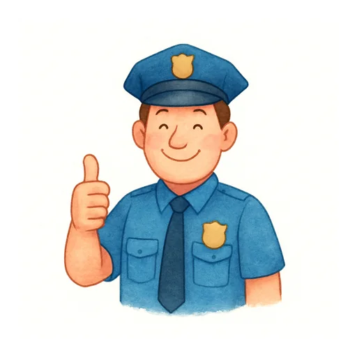 Un policier souriant lève le pouce